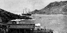 Sketches in Newfoundland: drying stages, with cod-fish, in April: arrival of a new governor, 1890. Creator: Unknown