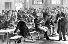 Sketches in Scotland-Yard: pension-day for the retired policemen, 1883. Creator: Unknown