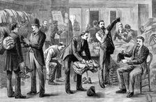 Sketches in Scotland-Yard: serving out clothing to the police, 1883. Creator: Unknown