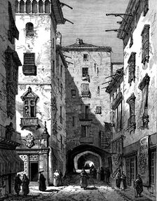 Sketches in Spain: a street of Barcelona, 1873. Creator: William James Palmer