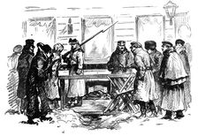 Sketches in St. Petersburg: cheesemonger's shop...where the mine was discovered, 1881. Creator: Unknown