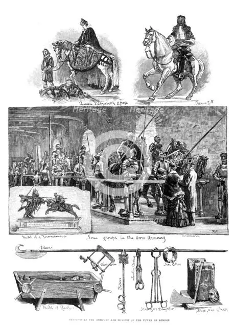 Sketches in the Armoury and Museum of the Tower of London, 1883. Creator: T. S. Bayley.