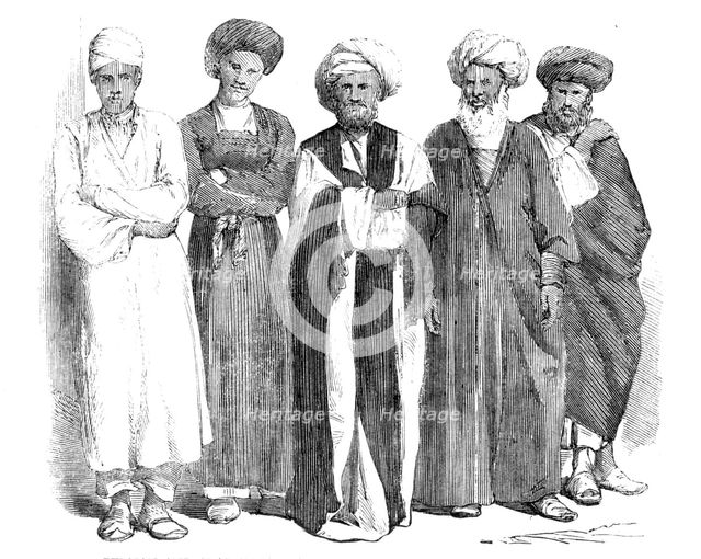 Sketches in the Persian Gulf - Persian and Arab inhabitants of Bushire - from a photograph, 1857. Creator: Unknown.