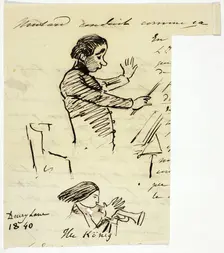 Sketches of Conductor and Trumpet Player, 1840. Creator: Alfred Chalon