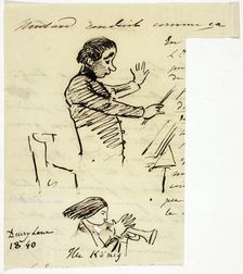 Sketches of Conductor and Trumpet Player, 1840. Creator: Alfred Chalon