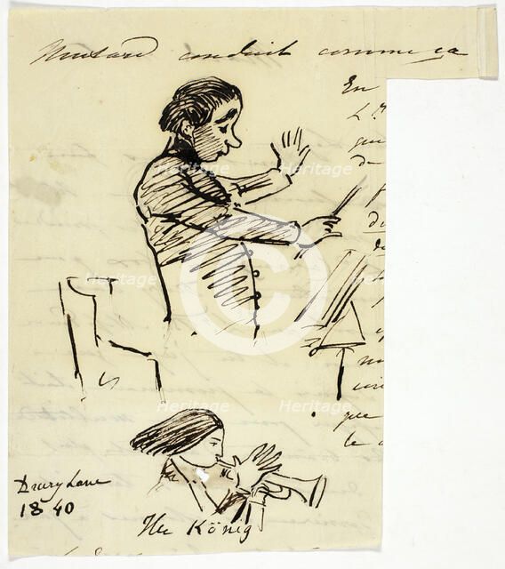 Sketches of Conductor and Trumpet Player, 1840. Creator: Alfred Chalon.