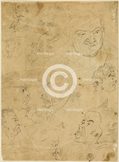 Sketches of Caricature Heads (recto), and Various Small Figures (verso), n.d. Creator: George Moutard Woodward.