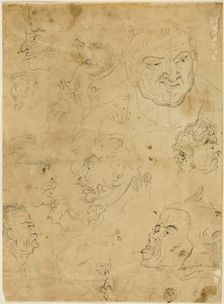 Sketches of Caricature Heads (recto), and Various Small Figures (verso), n.d. Creator: George Moutard Woodward