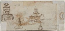 Sketches of Castles (verso), 1600s. Creator: Unknown