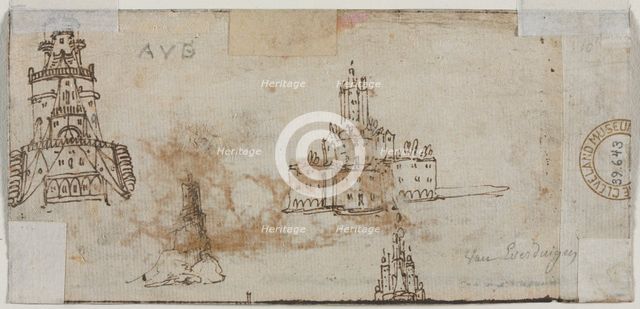 Sketches of Castles (verso), 1600s. Creator: Unknown.