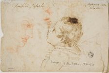 Sketches of Child Praying, Two Male Profiles (recto); Sketches of Male Heads (verso), n.d. Creator: Stefano della Bella