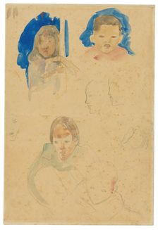 Sketches of Children, a Woman, and Profiles (recto), Sketches of Horses and Child (verso), 1891/93. Creator: Paul Gauguin