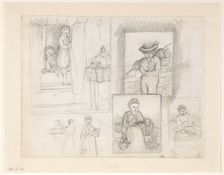 Sketches of children on Sinterklaas morning; boy and girl with a basket, 1836-1896. Creator: Hendrik Valkenburg