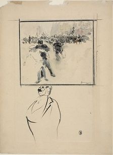 Sketches of a Framed Riot Scene and of a Man (recto); Woman with a Bonnet (verso), c. 1887. Creator: Jean Louis Forain