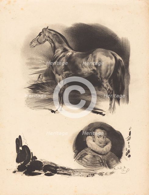 Sketches of a Horse and a Nobleman. Creator: Unknown.