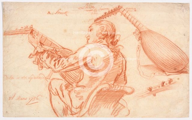 Sketches of a Lute Player and Lute, 1756. Creator: Jan Garemijn.
