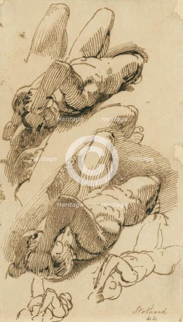 Sketches of a reclining male nude, (c1800?). Creator: Thomas Stothard.