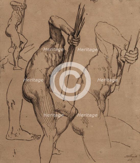 Sketches of a standing male nude, (c1800?). Creator: Thomas Stothard.