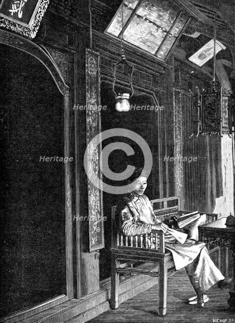 Sketches of Annam, Cochin China: a domestic interior, 1883. Creator: Kemp.