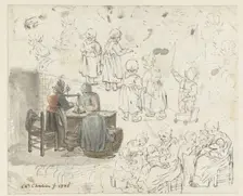 Sketches of gold being weighed, and children, 1771. Creator: Christina Chalon