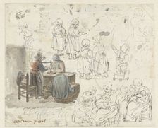 Sketches of gold being weighed, and children, 1771. Creator: Christina Chalon
