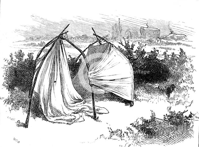 Sketches of gipsy life round London - a bachelor's bed-room, Mitcham Common, 1880. Creator: Unknown.