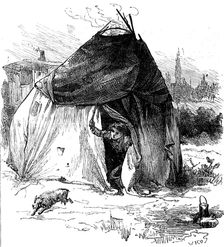 Sketches of gipsy life round London - tent at Hackney, 1880. Creator: Unknown