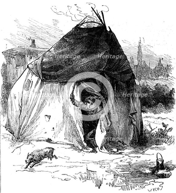 Sketches of gipsy life round London - tent at Hackney, 1880. Creator: Unknown.