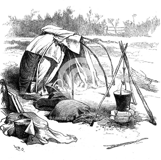 Sketches of gipsy life round London - tent at Hackney, 1880. Creator: Unknown.