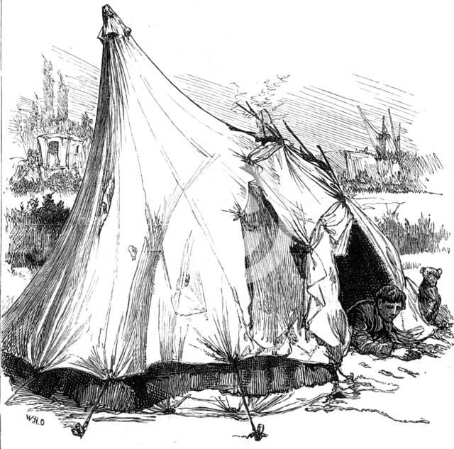Sketches of gipsy life round London - tent at Hackney Wick, 1880. Creator: Unknown.