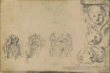 Sketches of Dancers and Heads of Putti, 1748. Creator: Gabriel de Saint-Aubin