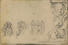 Sketches of Dancers and Heads of Putti, 1748. Creator: Gabriel de Saint-Aubin