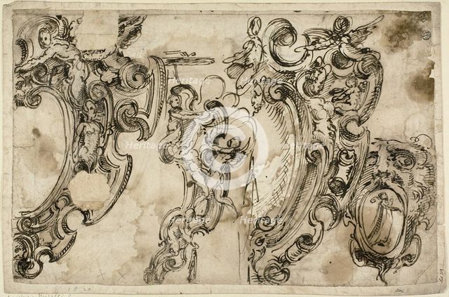 Sketches of Decorative Motifs (recto), 1629/60. Creator: Agostino Mitelli.