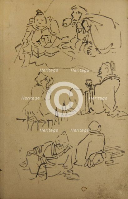 Sketches of East Asian Legendary Figures, late 19th century. Creator: Kawanabe Kyosai.