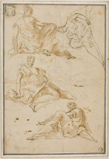 Sketches of Four Draped Female Figures (for Pendentives), n.d