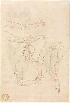 Sketches of Five Arms and a Head (verso), mid 1500s. Creator: Luzio Romano (Italian, active 1528-75)