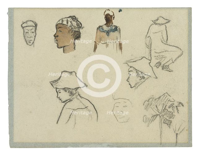 Sketches of Figures and Foliage (recto); Profile of Charles Laval with Palm Tree and Other..., 1887. Creator: Paul Gauguin.