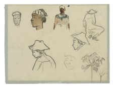 Sketches of Figures and Foliage (recto); Profile of Charles Laval with Palm Tree and Other..., 1887. Creator: Paul Gauguin