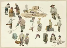 Sketches of Fishermen and Children at Hastings, 1866. Creator: Unknown