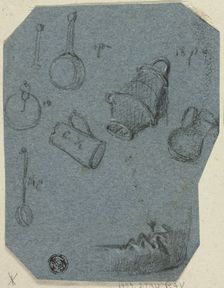 Sketches of Kitchen Utensils, Bent Arm (recto); Historical Scene (verso), n.d. Creator: Unknown