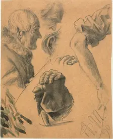 Sketches of Hands, Arms, and Heads, 1890. Creator: Adolph Menzel