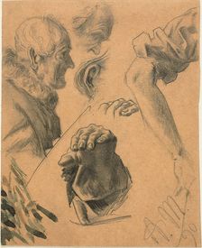 Sketches of Hands, Arms, and Heads, 1890. Creator: Adolph Menzel