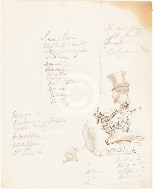 Sketches of Head, Arm, and Kneeling Figure. Creator: George Cruikshank.