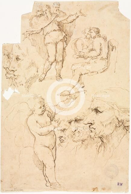 Sketches of Heads and Figures, 1600s. Creator: Unknown.