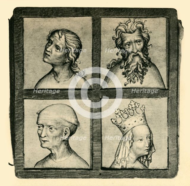 Sketches of heads, early 15th century, (1943). Creator: Unknown.