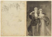 Sketches of Heads (verso, left); Two Women (verso, right), c. 1770-1775. Creator: John Brown (British, 1752-1787)
