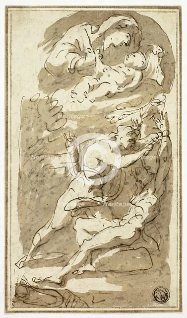 Sketches of Madonna and Child, Flaying of Marsyas, n.d. Creator: Style of Gaspare Diziani Italian, 1689-1767.