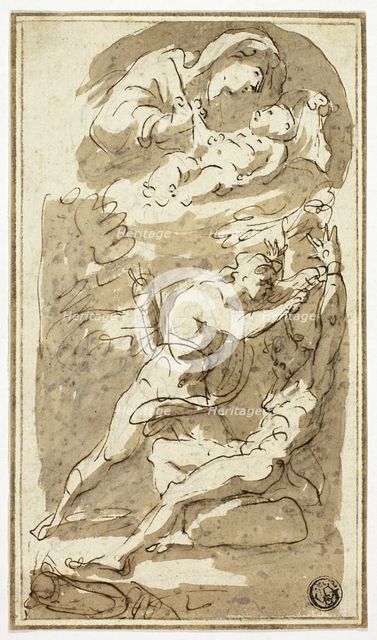 Sketches of Madonna and Child, Flaying of Marsyas, n.d. Creator: Style of Gaspare Diziani Italian, 1689-1767.