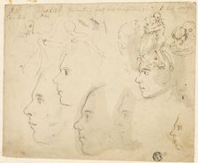 Sketches of Male Profiles, Couple Embracing, n.d. Creator: Thomas Stothard