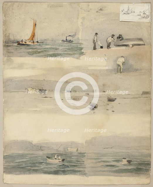 Sketches of Marine Scenes (recto); Two Sketches: Beside Stormy Coast, Cloudy Seascape, 1852/83... Creator: Edouard Manet.